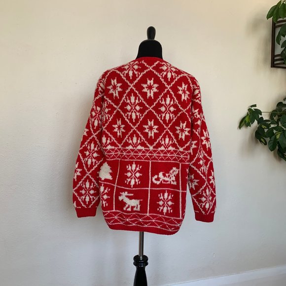 Vintage 80s unisex red Nordic sweater sz L - Picture 3 of 5